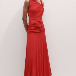 ME+EM Asymmetrical Detail Ruched Maxi Dress Elevated Evening Jersey